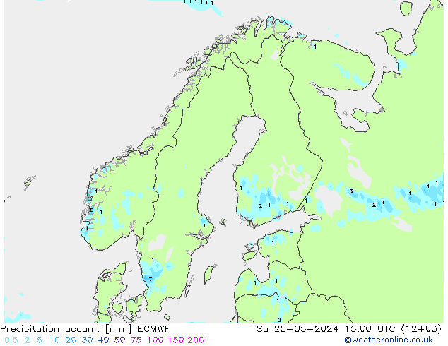 Precipitation accum. ECMWF Sa 25.05.2024 15 UTC