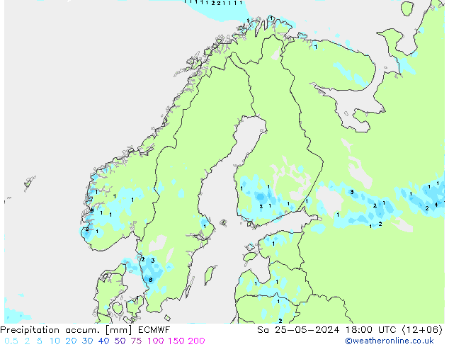 Precipitación acum. ECMWF sáb 25.05.2024 18 UTC