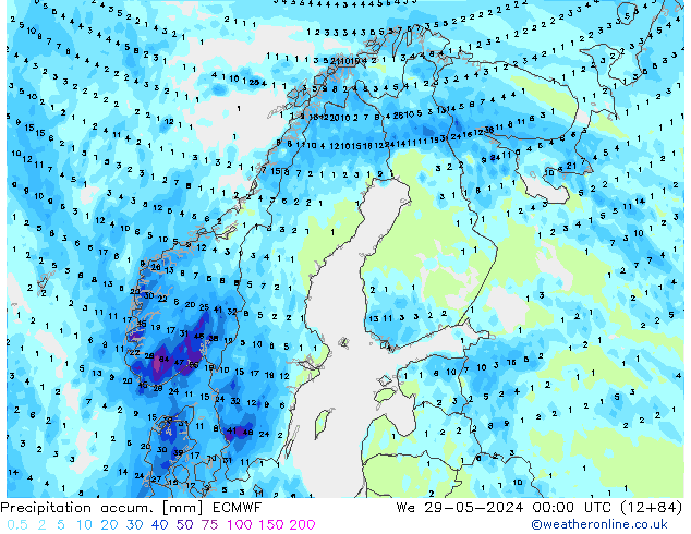 Precipitation accum. ECMWF St 29.05.2024 00 UTC