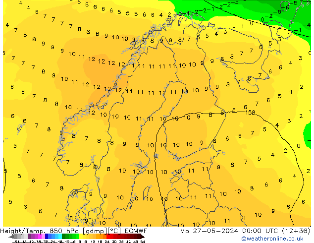 Height/Temp. 850 гПа ECMWF пн 27.05.2024 00 UTC