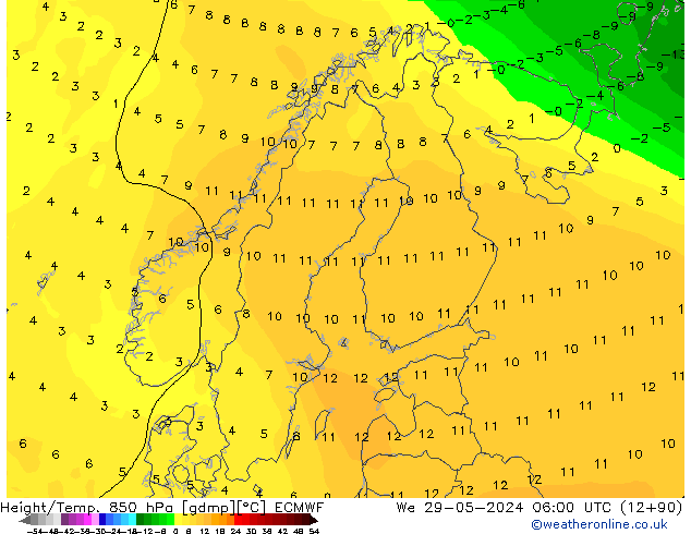 Z500/Rain (+SLP)/Z850 ECMWF Qua 29.05.2024 06 UTC