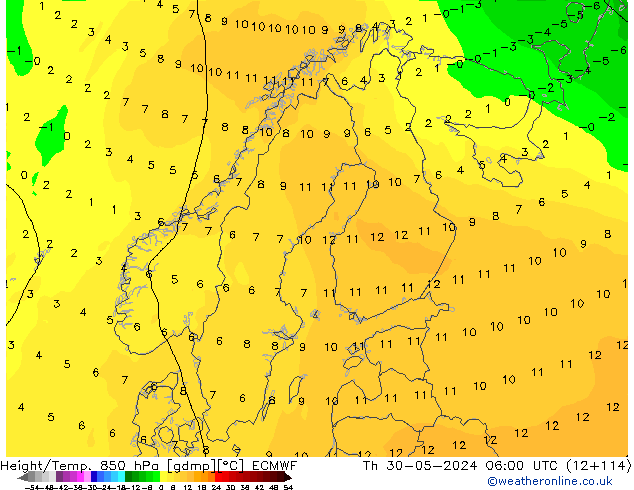 Z500/Rain (+SLP)/Z850 ECMWF czw. 30.05.2024 06 UTC