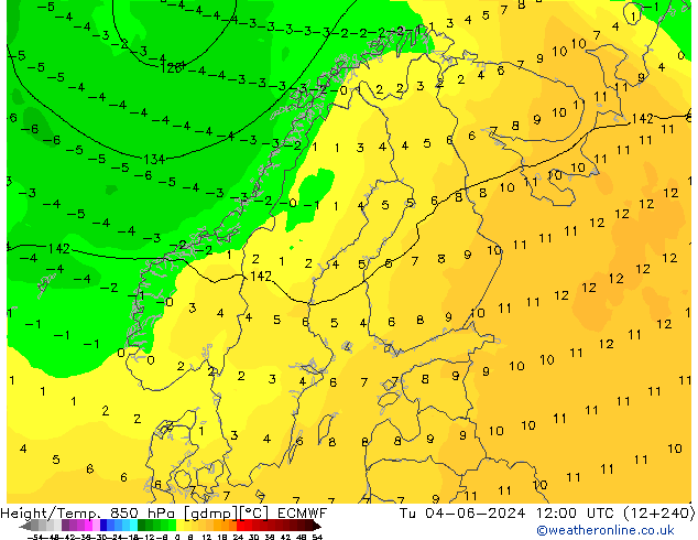 Height/Temp. 850 hPa ECMWF  04.06.2024 12 UTC