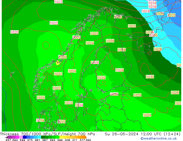 Dikte700-1000 hPa ECMWF zo 26.05.2024 12 UTC