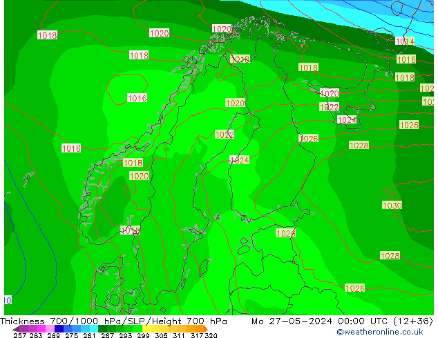 700-1000 hPa Kalınlığı ECMWF Pzt 27.05.2024 00 UTC