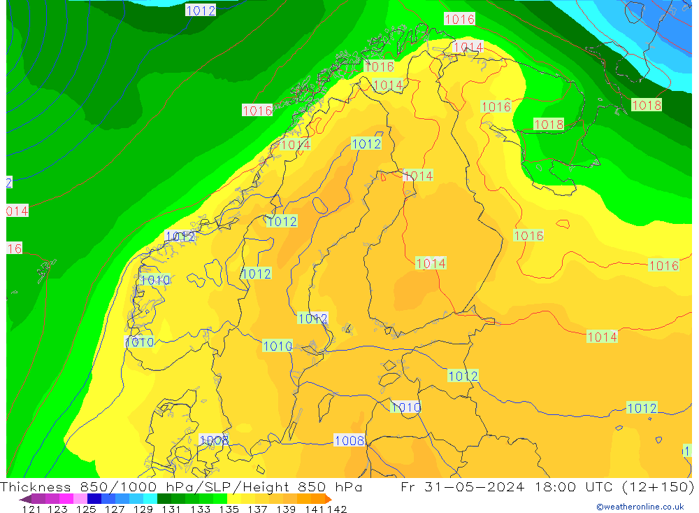 Thck 850-1000 гПа ECMWF пт 31.05.2024 18 UTC