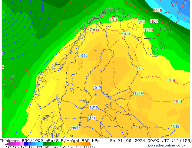 Thck 850-1000 hPa ECMWF sab 01.06.2024 00 UTC