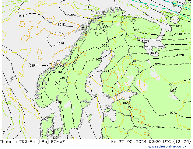 Theta-e 700hPa ECMWF ma 27.05.2024 00 UTC