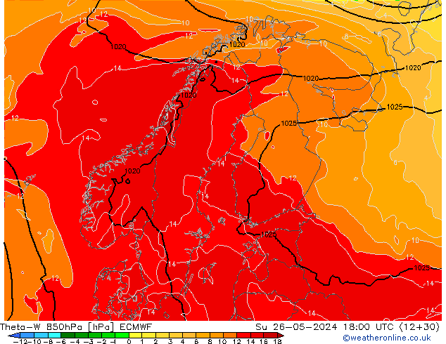 Theta-W 850hPa ECMWF  26.05.2024 18 UTC