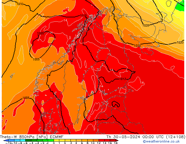 Theta-W 850hPa ECMWF Per 30.05.2024 00 UTC