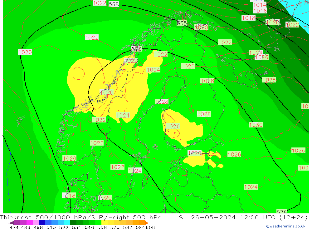 Thck 500-1000hPa ECMWF Su 26.05.2024 12 UTC