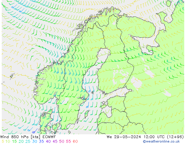 Wind 850 hPa ECMWF We 29.05.2024 12 UTC