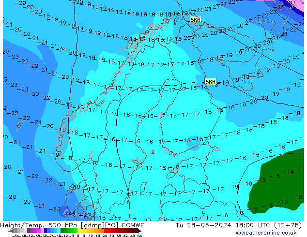 Z500/Rain (+SLP)/Z850 ECMWF Út 28.05.2024 18 UTC