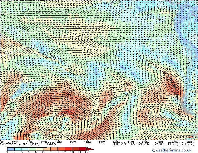Surface wind (bft) ECMWF Tu 28.05.2024 12 UTC