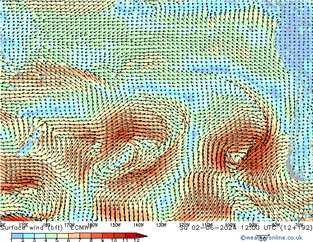 ве�Bе�@ 10 m (bft) ECMWF Вс 02.06.2024 12 UTC