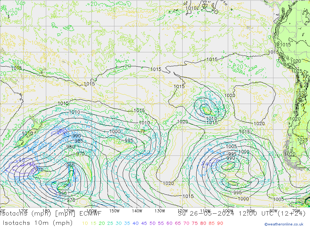 Izotacha (mph) ECMWF nie. 26.05.2024 12 UTC