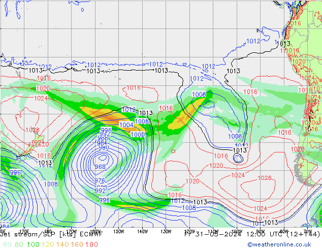Jet stream/SLP ECMWF Fr 31.05.2024 12 UTC