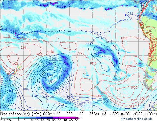 Z500/Rain (+SLP)/Z850 ECMWF Fr 31.05.2024 12 UTC