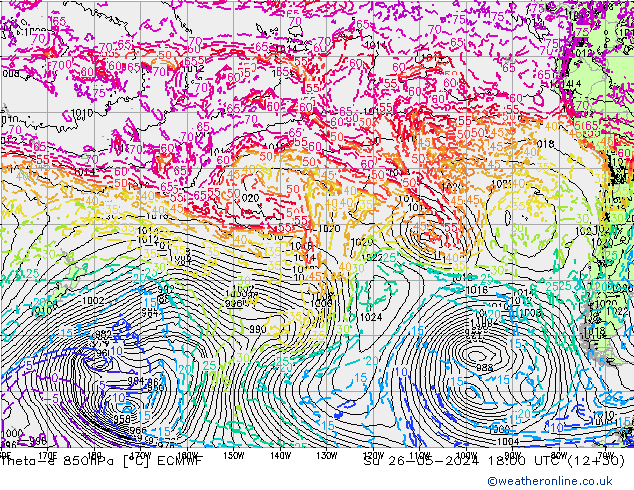 Theta-e 850hPa ECMWF So 26.05.2024 18 UTC