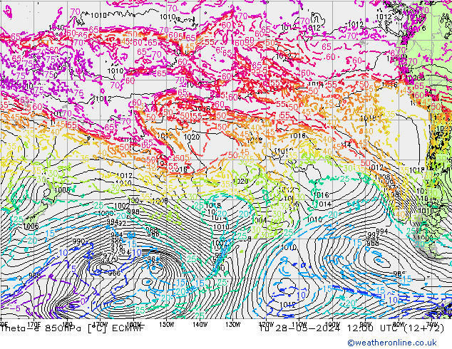 Theta-e 850hPa ECMWF Di 28.05.2024 12 UTC