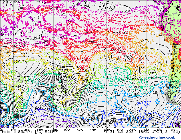 Theta-e 850hPa ECMWF Fr 31.05.2024 18 UTC