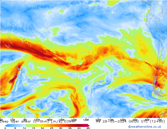 Deep layer shear (0-6km) ECMWF  29.05.2024 06 UTC