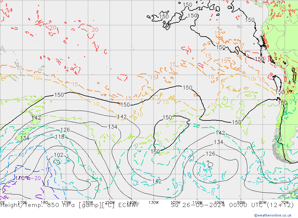 Geop./Temp. 850 hPa ECMWF dom 26.05.2024 00 UTC