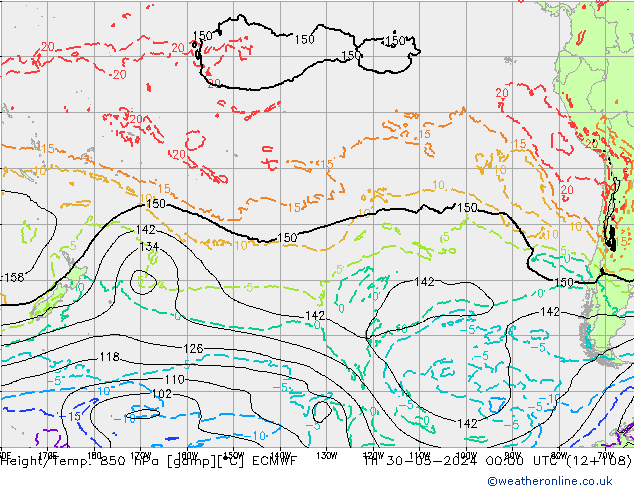 Hoogte/Temp. 850 hPa ECMWF do 30.05.2024 00 UTC