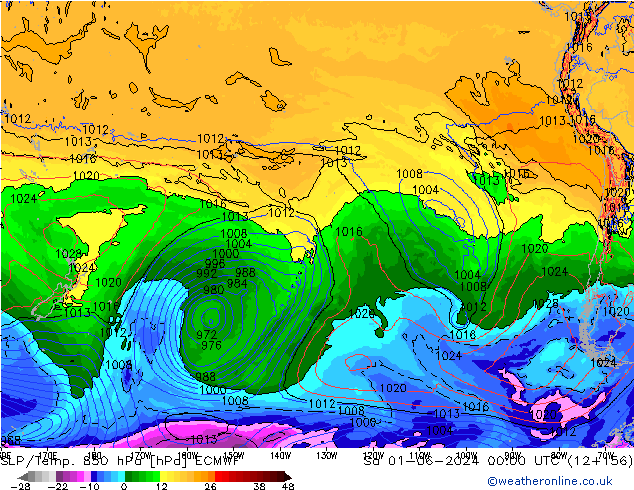 SLP/Temp. 850 hPa ECMWF so. 01.06.2024 00 UTC