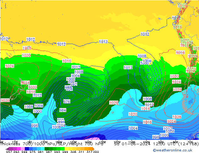 Thck 700-1000 hPa ECMWF sab 01.06.2024 12 UTC