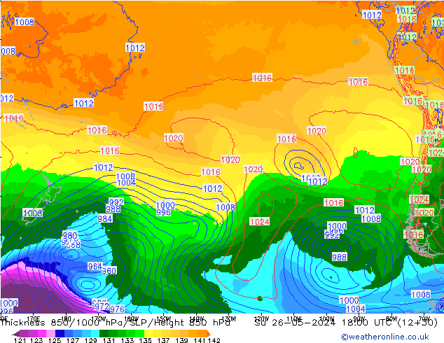 Schichtdicke 850-1000 hPa ECMWF So 26.05.2024 18 UTC