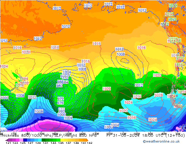 Thck 850-1000 гПа ECMWF пт 31.05.2024 18 UTC