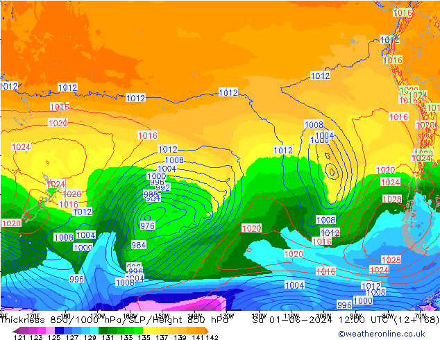 Thck 850-1000 hPa ECMWF sam 01.06.2024 12 UTC