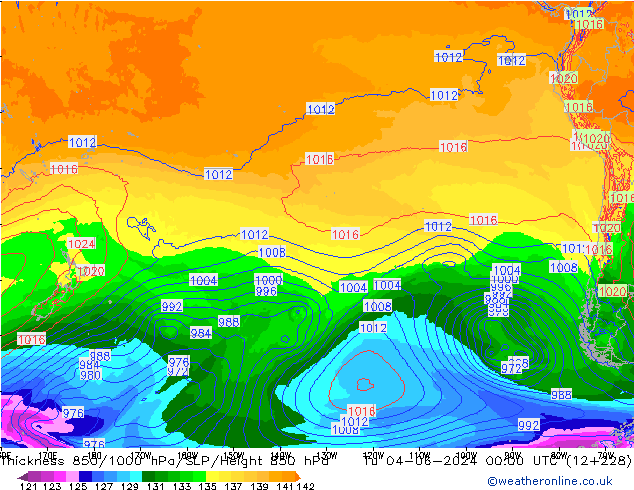 Espesor 850-1000 hPa ECMWF mar 04.06.2024 00 UTC