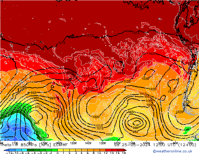 Theta-W 850hPa ECMWF za 25.05.2024 12 UTC