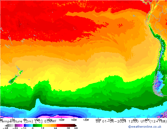 Temperatura (2m) ECMWF sab 01.06.2024 12 UTC