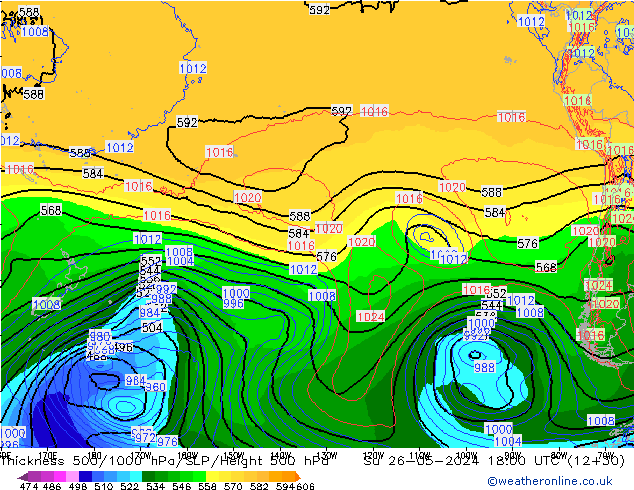 Schichtdicke 500-1000 hPa ECMWF So 26.05.2024 18 UTC