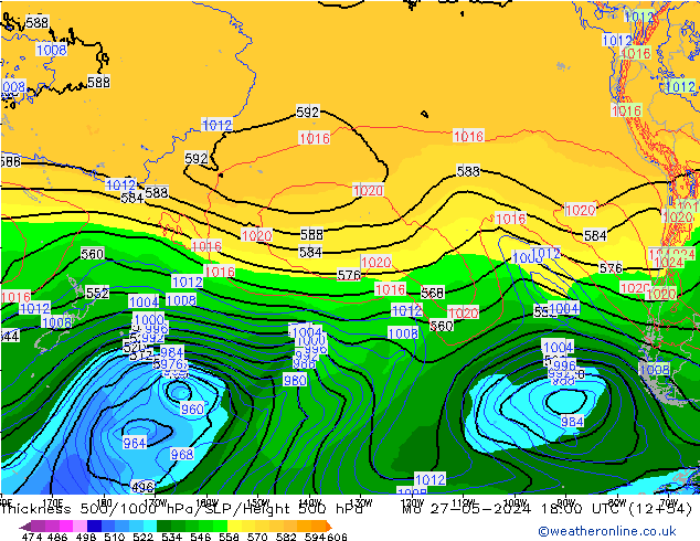 Schichtdicke 500-1000 hPa ECMWF Mo 27.05.2024 18 UTC