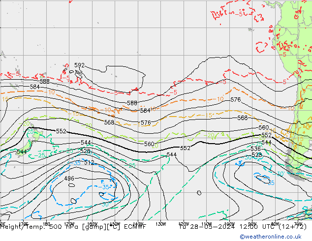 Z500/Rain (+SLP)/Z850 ECMWF Tu 28.05.2024 12 UTC