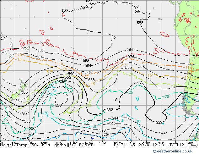 Z500/Rain (+SLP)/Z850 ECMWF Fr 31.05.2024 12 UTC