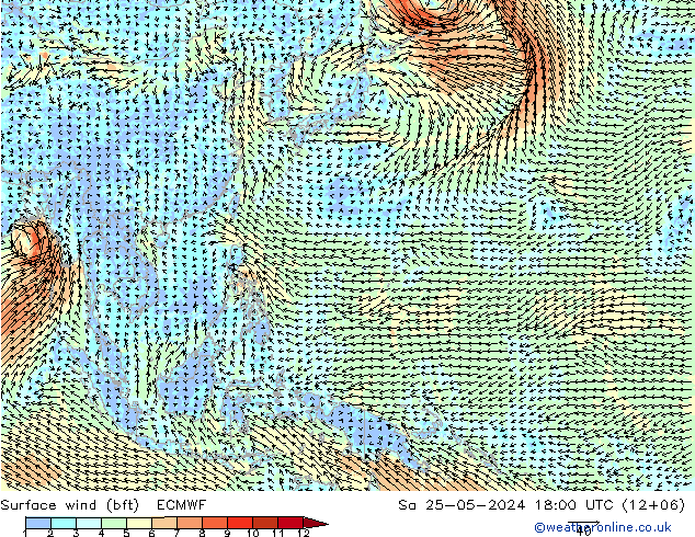 Surface wind (bft) ECMWF Sa 25.05.2024 18 UTC