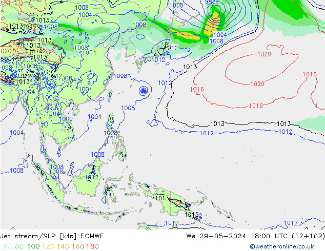 Corriente en chorro ECMWF mié 29.05.2024 18 UTC