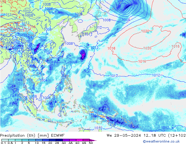 Precipitación (6h) ECMWF mié 29.05.2024 18 UTC