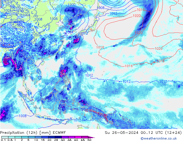 Precipitation (12h) ECMWF Ne 26.05.2024 12 UTC