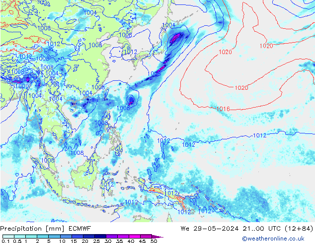 Srážky ECMWF St 29.05.2024 00 UTC