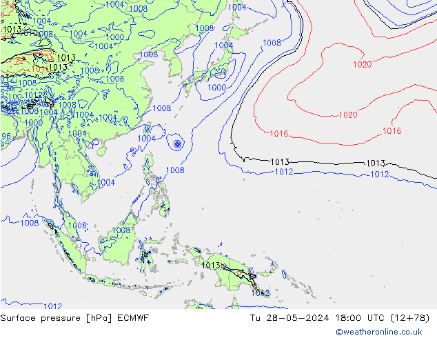 Surface pressure ECMWF Tu 28.05.2024 18 UTC