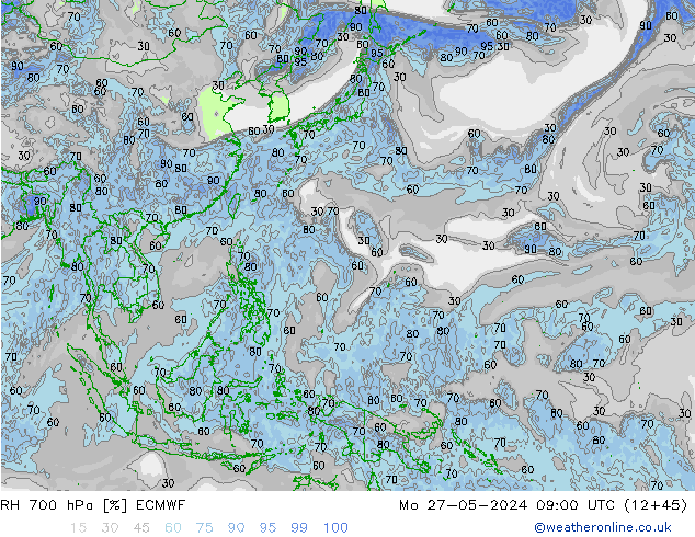 RH 700 hPa ECMWF Mo 27.05.2024 09 UTC