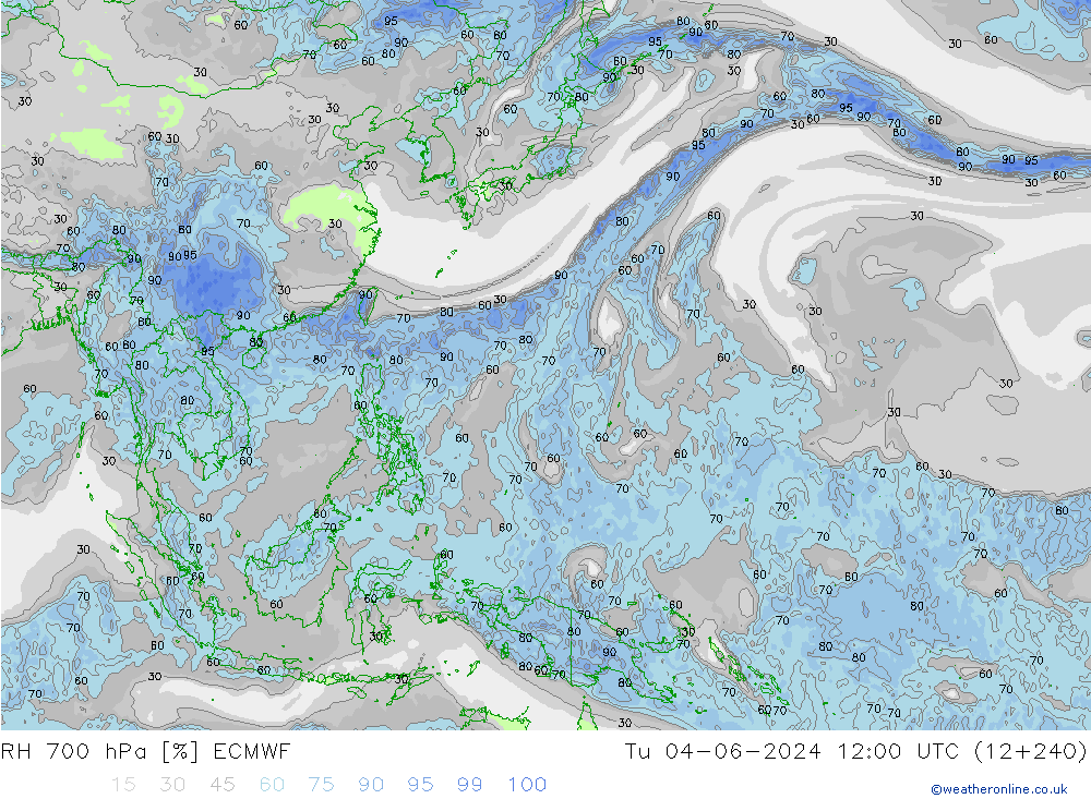 RH 700 hPa ECMWF Tu 04.06.2024 12 UTC