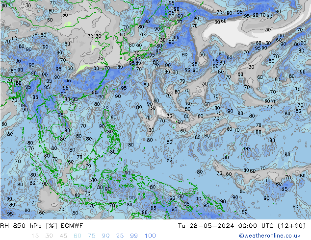 RH 850 hPa ECMWF Ter 28.05.2024 00 UTC