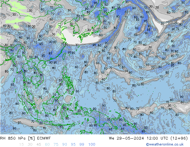 RH 850 гПа ECMWF ср 29.05.2024 12 UTC